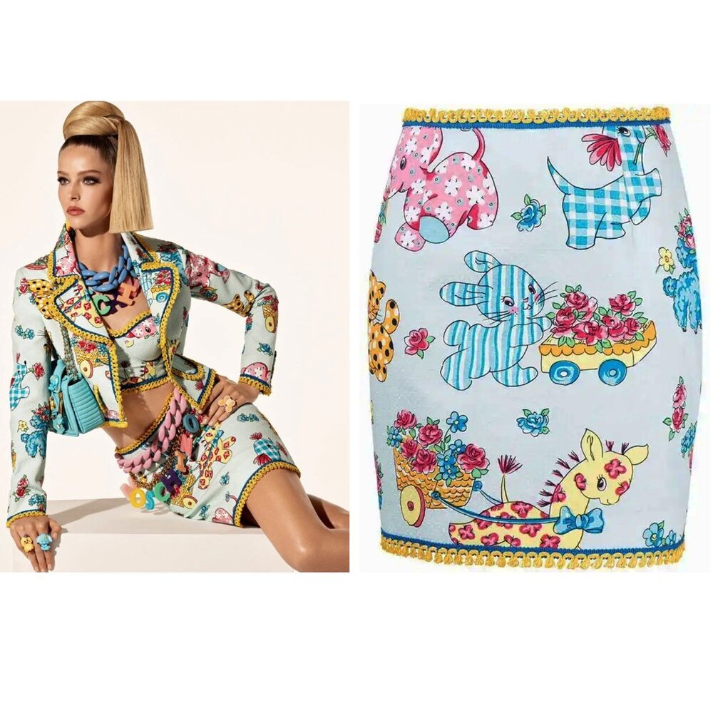 Moschino Couture Calico Animals Piquet Nursery Rhyme SKIRT ONLY MINI Lace USA 2